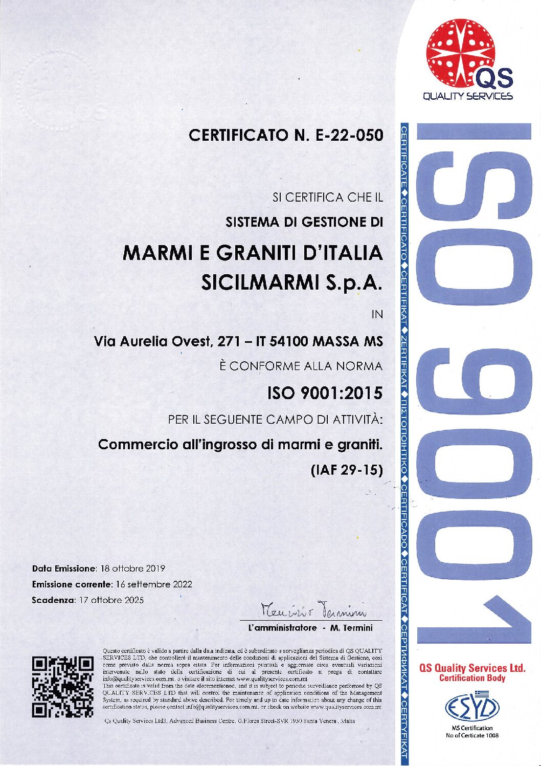 QS CERTIFICATE - SICILMARMI 9001 | Mgi Group